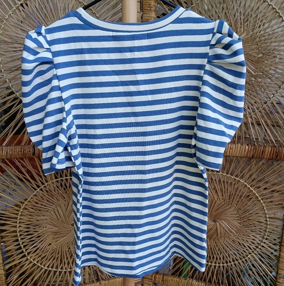 Pretty Little Patriot Blue and White Striped Short Puff Sleeve Tee_Med - Picture 7 of 8